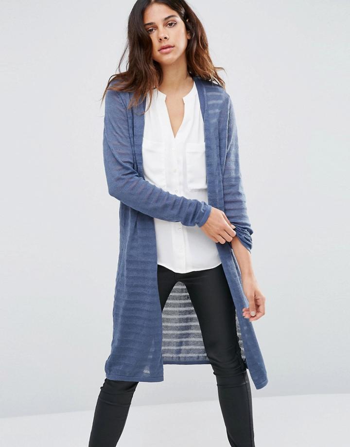 Jdy Sheer Striped Longline Cardigan - Blue