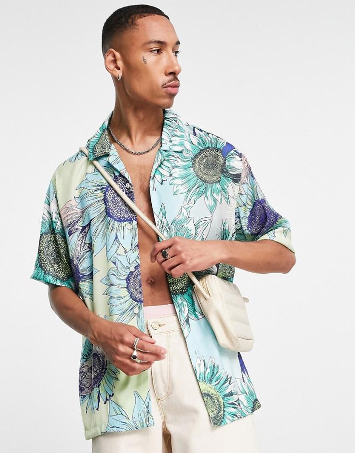 Bershka Floral Print Shirt In Blue