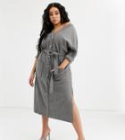 Asos Design Curve Super Soft Belted Midi Dress-gray