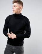 D-struct Roll Neck Textured Stripe Sweater - Black