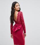 City Goddess Tall Long Sleeve Lace Mini Dress With Bow Back - Navy