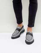 Asos Loafers In Black And White Check Print With Creeper Sole - Black