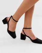 Asos Design Salvation Square Toe Block Heeled Mid Shoes In Black - Black
