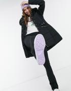 Qed London Puffer Coat With Faux Fur Lining And Trim In Black