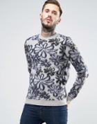 Asos Mohair Mix Sweater With All Over Flower Design - Gray