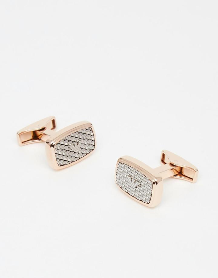 Emporio Armani Deco Logo Cufflinks In 18ct Rose Gold Plating - Gold