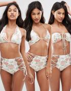 Hot As Hell Floral Print Multiway Bikini Top - Eggshell