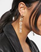 Topshop Drop Earrings In Gold With 'amour' Lettering