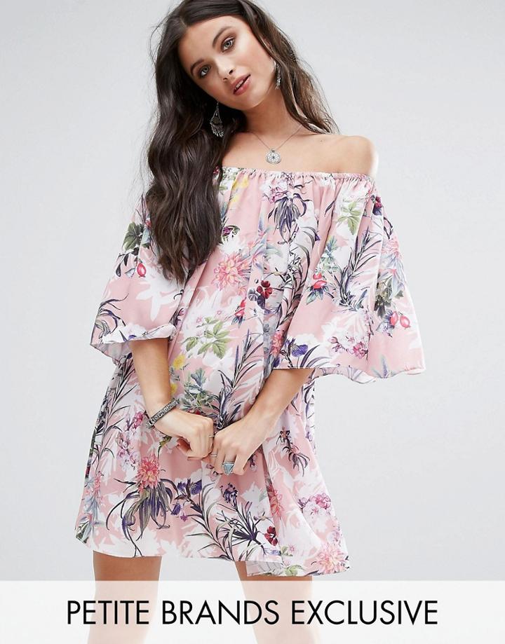 White Cove Petite Off Shoulder All Over Printed Smock Dress - Multi