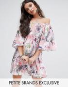 White Cove Petite Off Shoulder All Over Printed Smock Dress - Multi