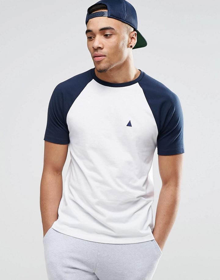 Asos Logo T-shirt With Contrast Raglan Sleeves In White/navy