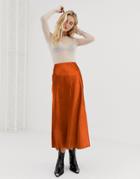 New Look Satin Bias Cut Skirt In Rust - Black