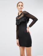 Asos Mesh Embellished Fringe Layered Bodycon Dress - Black