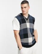 New Look Knitted Vest In Gray Check-grey