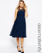 Asos Maternity Wedding Midi Dress With Ruched Detail - Navy