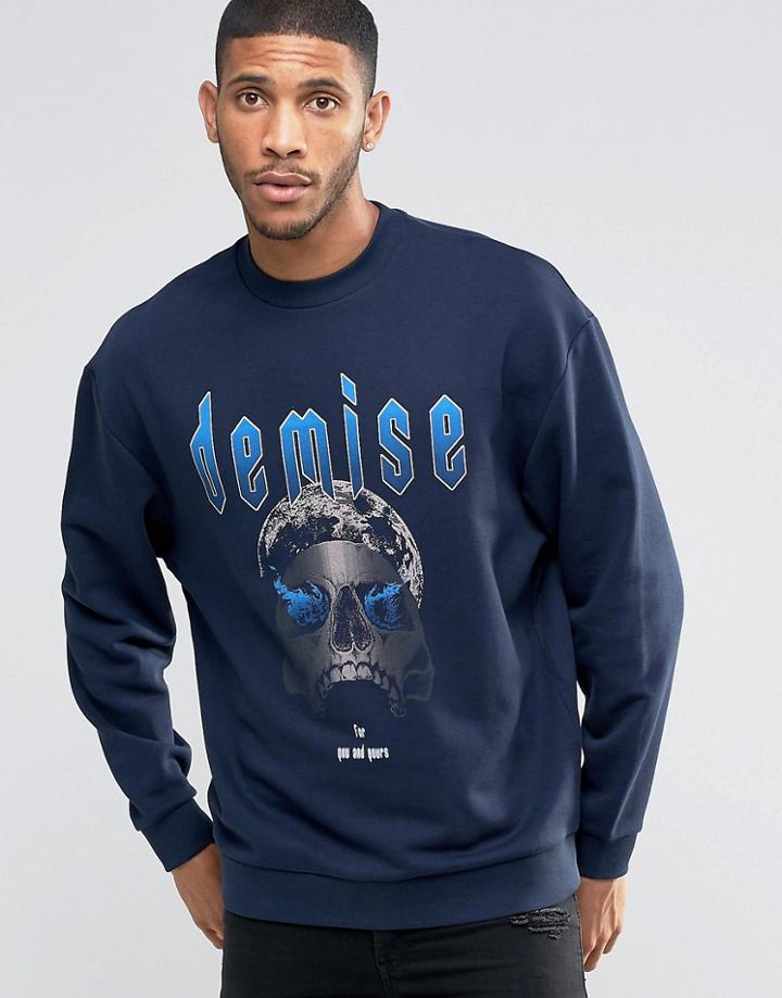 Asos Oversized Sweatshirt With Demise Print - Navy