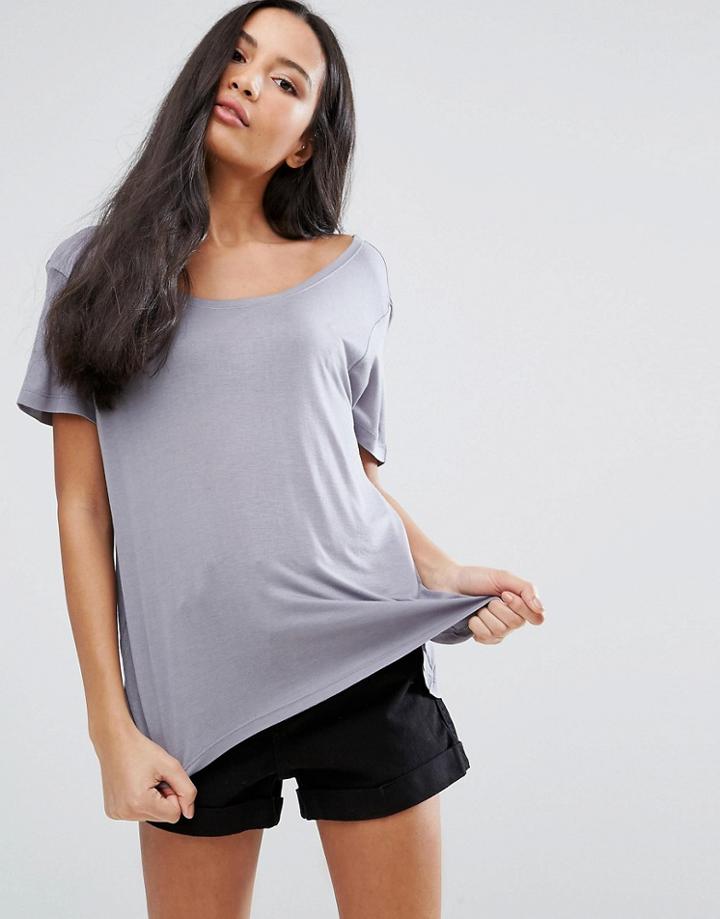 Brave Soul Scoop Neck T-shirt - Gray