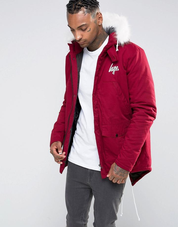 Hype Parka With Faux Fur Hood - Red