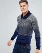 Tom Tailor Shawl Collar Sweater With Faded Knit - Blue