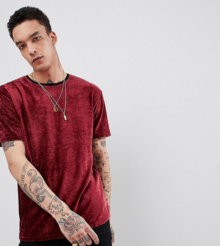 Heart & Dagger Boxy T-shirt In Burgundy Velour - Red