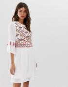 Y.a.s Festival Embroidered Smock Mini Dress - White