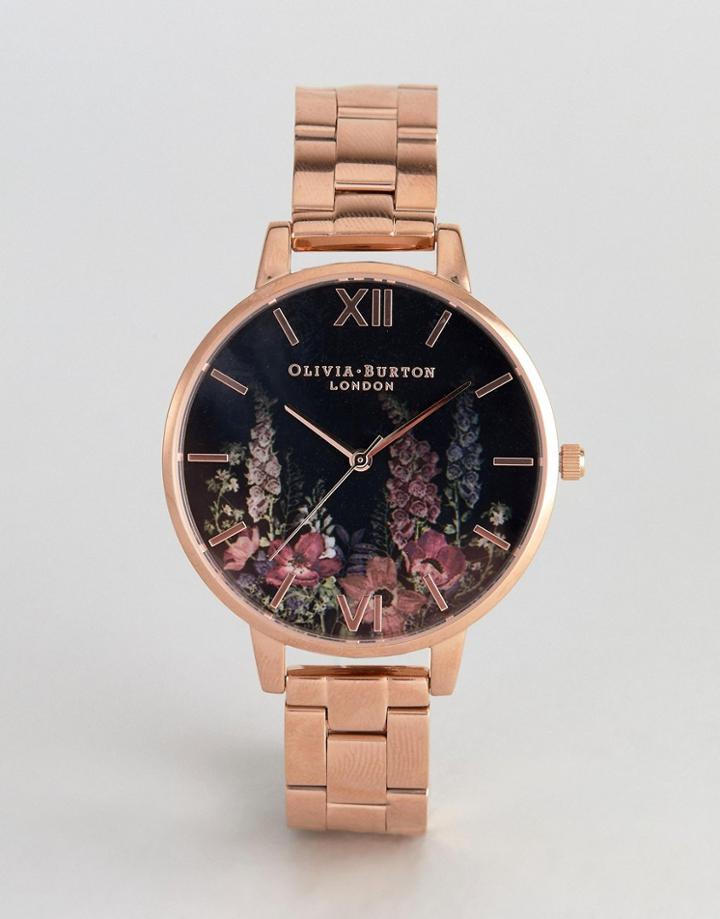 Olivia Burton Ob16wg45 Dark Bouquet Bracelet Watch In Rose Gold - Gold
