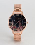 Olivia Burton Ob16wg45 Dark Bouquet Bracelet Watch In Rose Gold - Gold