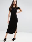 Warehouse Bardot Bodycon Midi Dress - Black