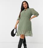 Junarose Tie Neck Smock Dress In Khaki-green