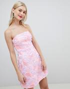 Asos Design Premium 3d Floral A-line Mini Dress - Pink