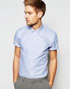Asos Blue Oxford Shirt In Regular Fit With Short Sleeves - Blue