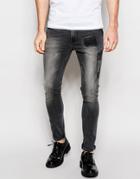 Asos Super Skinny Jeans Rip And Repair Details - Mid Gray