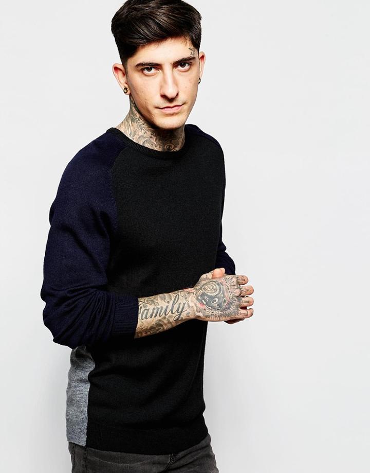 Lindbergh Merino Sweater With Contrast Sleeves - Black