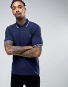Fred Perry Slim Pique Polo Shirt Two Tone Tipped In Carbon Blue - Navy