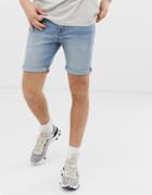 Selected Homme Denim Shorts In Regular Fit Washed Denim - Blue