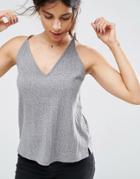 Asos V Front And Back Cami Top - Gray
