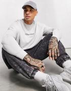 Asos Dark Future Oversized Long Sleeve T-shirt In Gray With Chest Logo Print-grey