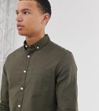 Asos Design Tall Skinny Fit Oxford Shirt In Khaki-green
