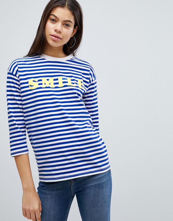 Asos T-shirt With Smile In Stripe - Multi