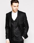 Peter Werth Premium Wool Suit Jacket With Shawl Lapel In Slim Fit - Black