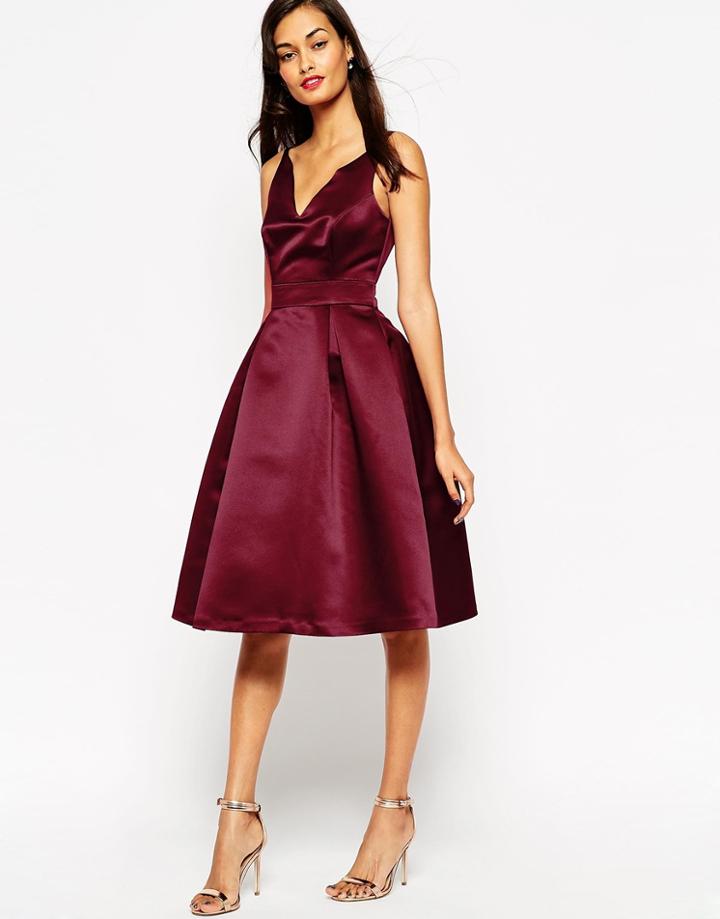 Asos Satin Midi Prom Dress - Oxblood