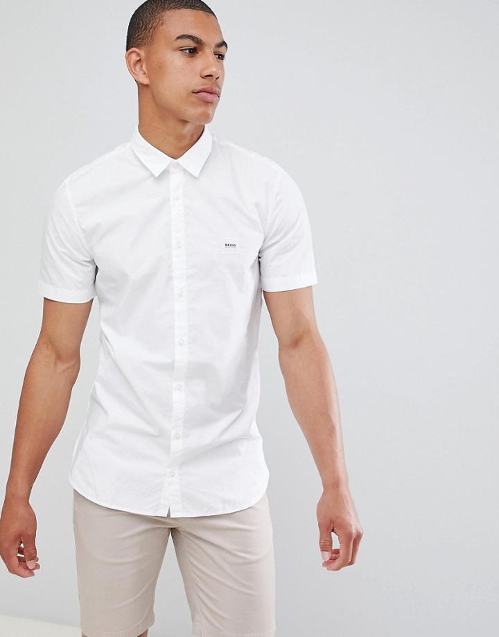 Boss Mypop Box Logo Short Sleeve Shirt In White - White