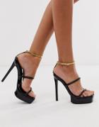 Asos Design Noir Platform Barely There Heeled Sandals In Black - Black