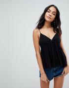 Asos Crinkle Cami With Lace Insert - Black