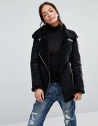 New Look Faux Fleece Lined Aviator Jacket - Black
