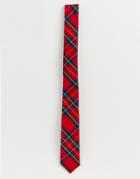 Asos Design Slim Tie In Red Plaid Check - Red