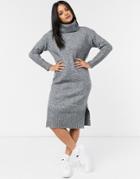 New Look Knitted Roll Neck Midi Sweater Dress In Gray-grey