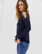 Naf Naf Cozy Knitted Sweater With Wide V Neckline-gray