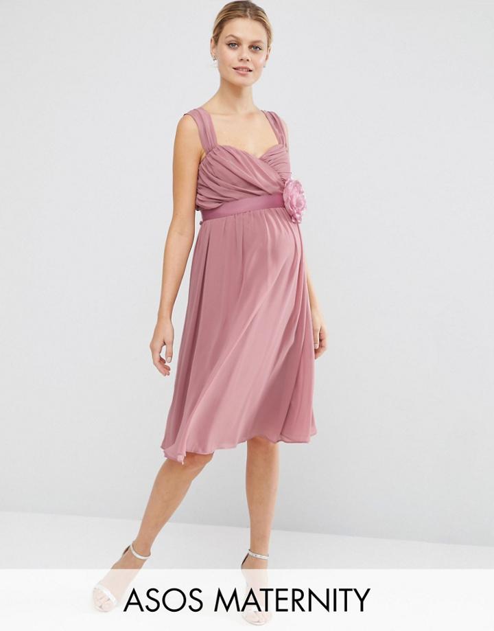 Asos Maternity Wedding Chiffon Bandeau Midi Dress - Pink