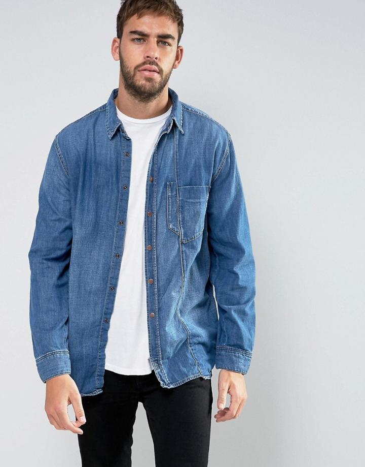 Nudie Jeans Co Calle Skewed Pocket Denim Shirt - Blue